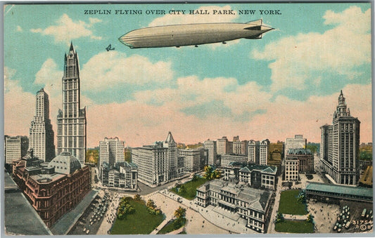 NEW YORK NY ZEPPELIN ANTIQUE POSTCARD
