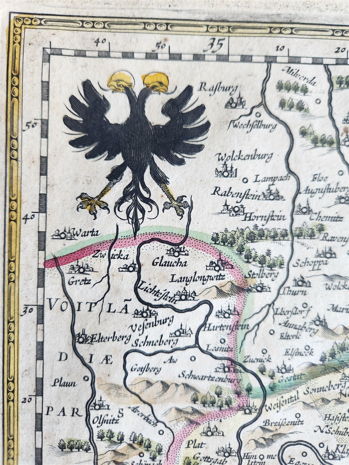 1640 BOHEMIA CZECHIA MAP by WILLEM BLAEU antique AUTHENTIC hand colored