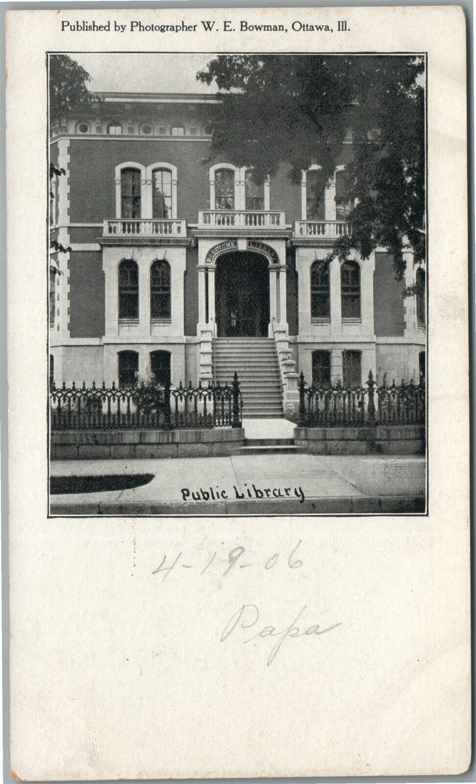 OTTAWA IL PUBLIC LIBRARY ANTIQUE POSTCARD