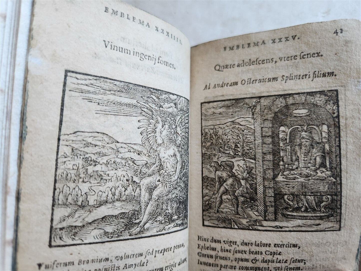 1596-1600 EMBLEMATA antique ILLUSTRATED w/ 270 WOODCUTS PLANTIN VELLUM BINDING