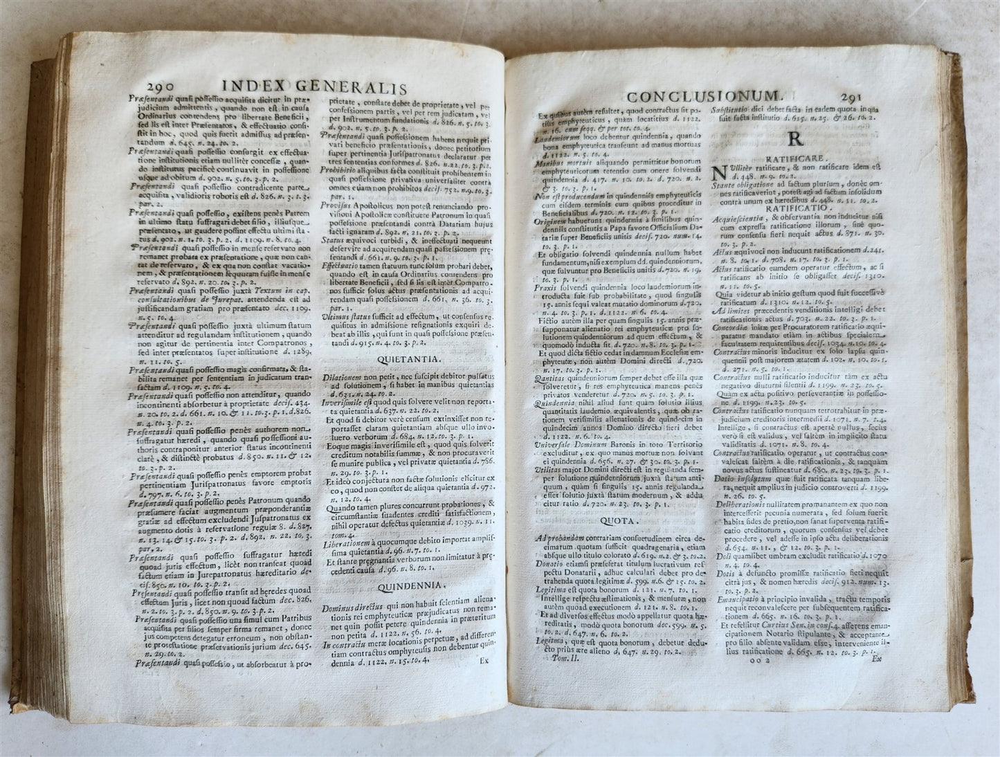 1720s LAW BOOK INDEX GENERALIS CONCLUSIONUM antique VELLUM BOUND FOLIO Vol. II