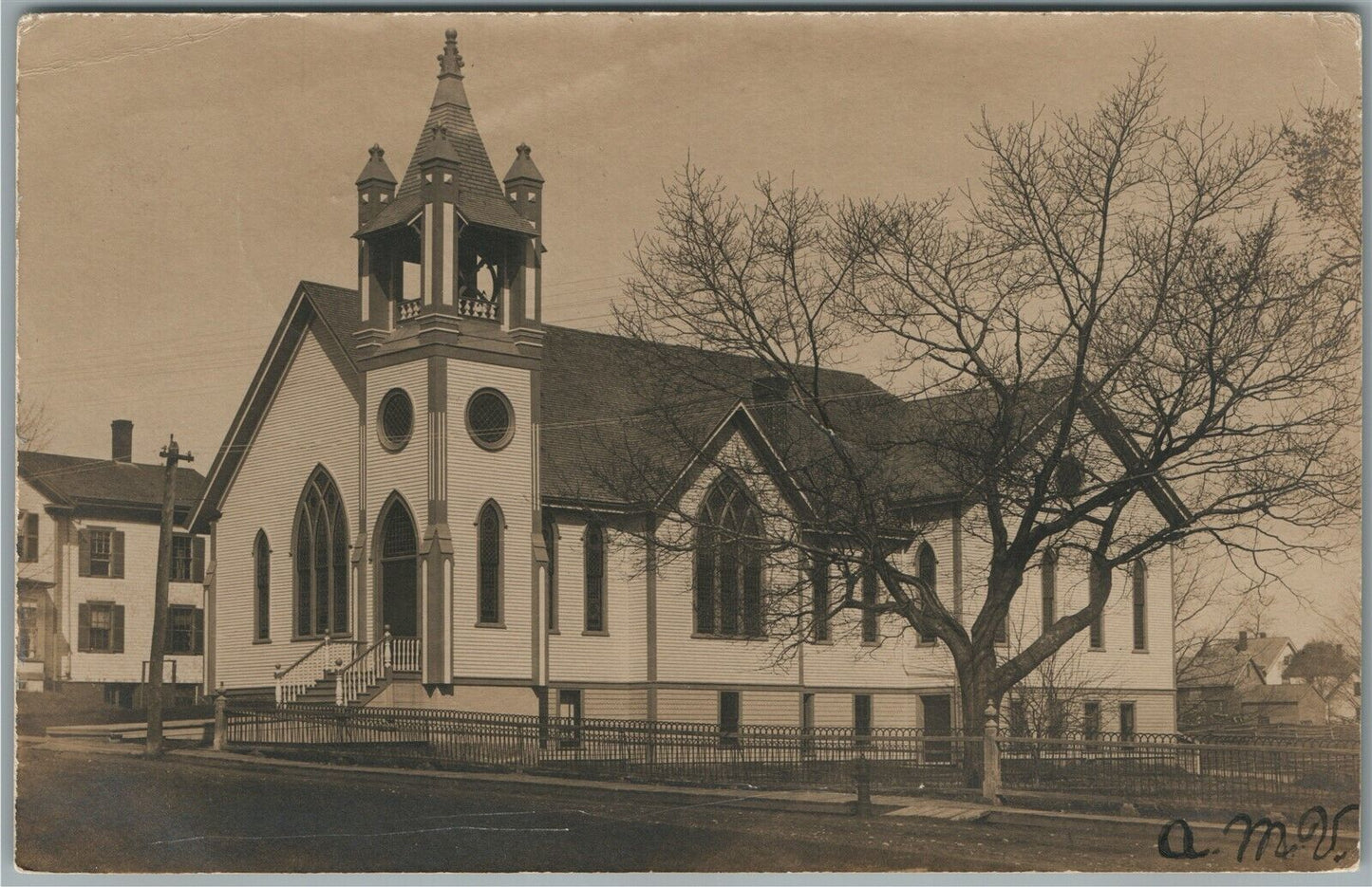 MACHIAS ME CHURCH ANTIQUE REAL PHOTO POSTCARD RPPC