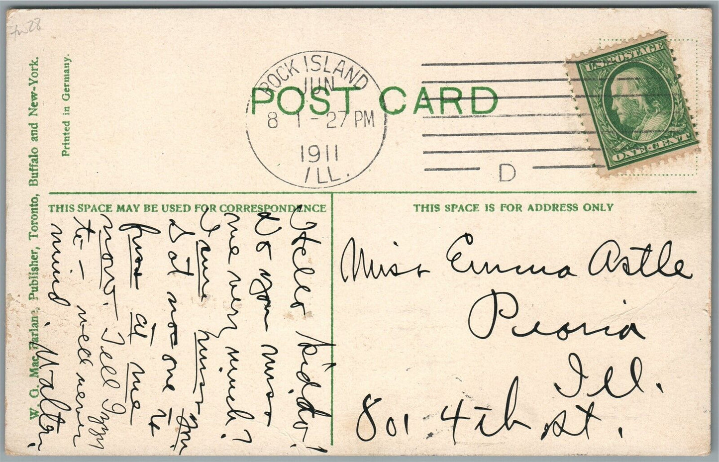 ROCK ISLAND IL SECOND AVENUE ANTIQUE POSTCARD