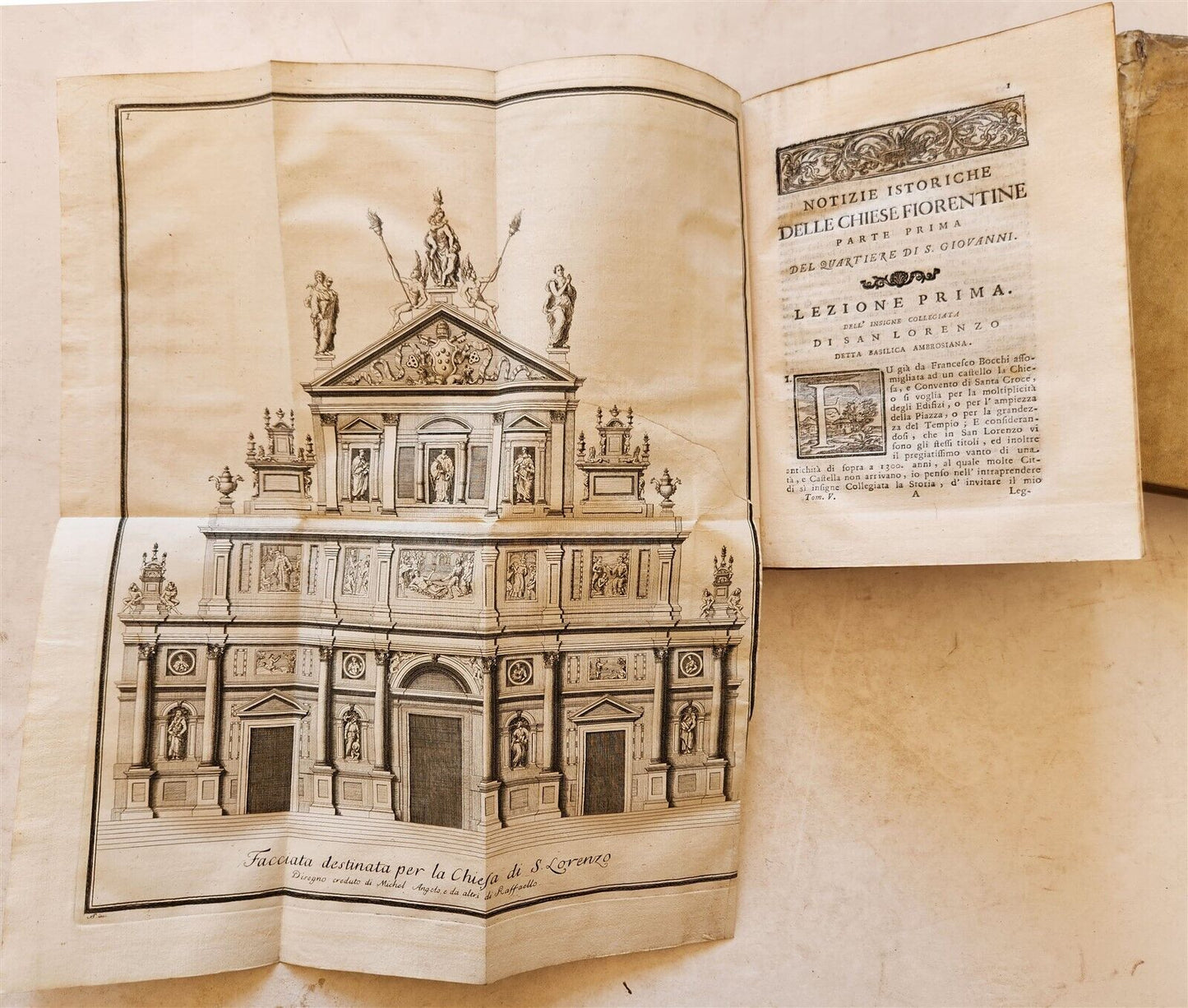 1756-1757 HISTORY of FLORENCE 2 VOLUMES antique ILLUSTRATED w/FOLDOUT ENGRAVINGS