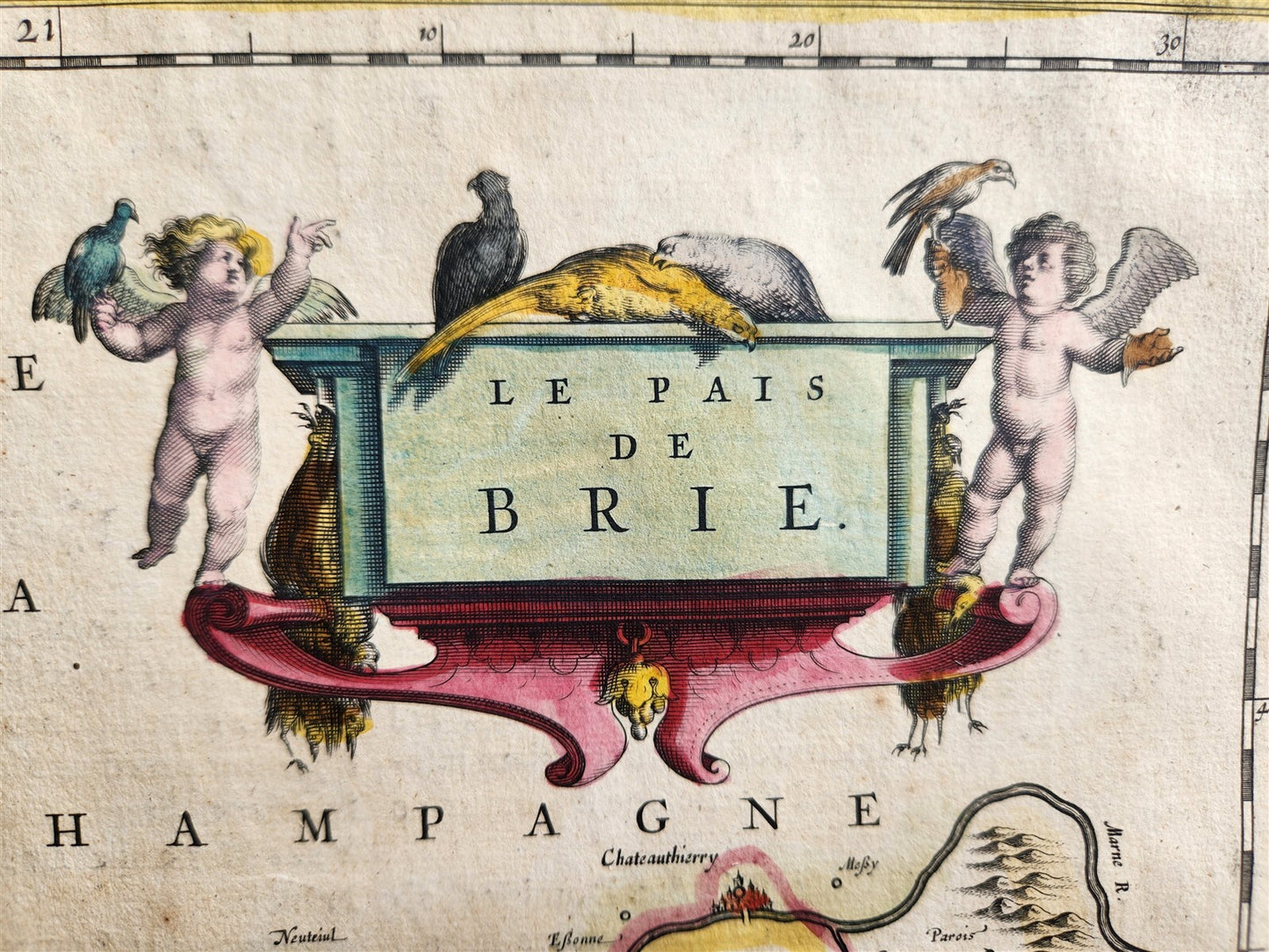 1640 MAP of LE PAIS de BRIE FRANCE by WILLEM BLAEU antique AUTHENTIC handcolored