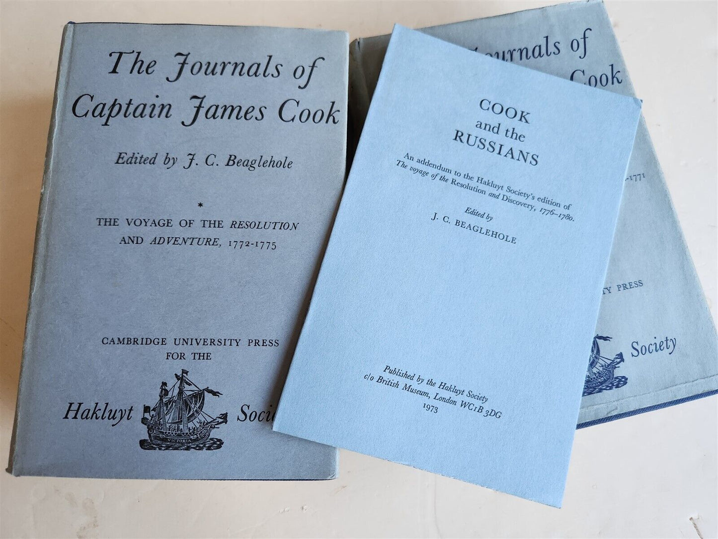1967-74 JOURNALS of CAPTAIN JAMES COOK on HIS VOYAGES of DISCOVERY antique 5 VOL