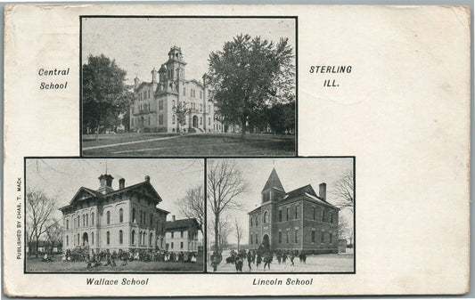STERLING IL SCHOOLS ANTIQUE POSTCARD