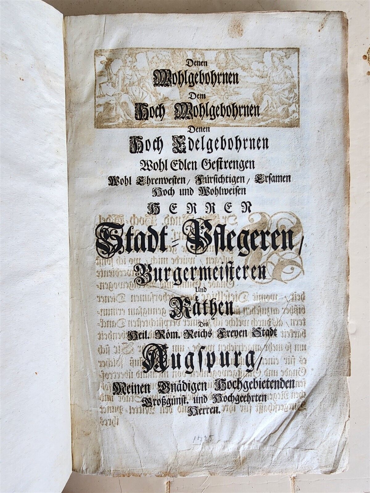 1725 HISTORY of Holy Roman Empire' CITY of AUGSBURG REGIMENT antique ILLUSTRATED