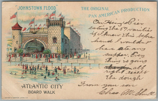 ATLANTIC CITY NJ BOARDWALK PAN AMERICAN PRODUCTION ANTIQUE POSTCARD