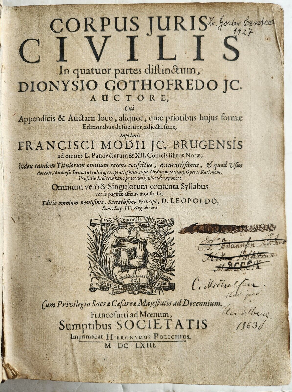 1663 CORPUS JURIS CIVILIS by Denis Godefroy antique VELLUM BINDING