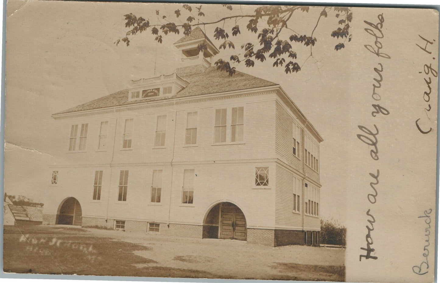 BERWICK ME HIGH SCHOOL ANTIQUE REAL PHOTO POSTCARD RPPC