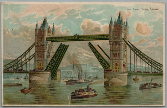 TOWER BRIDGE LONDON ANTIQUE POSTCARD w/ STAMP