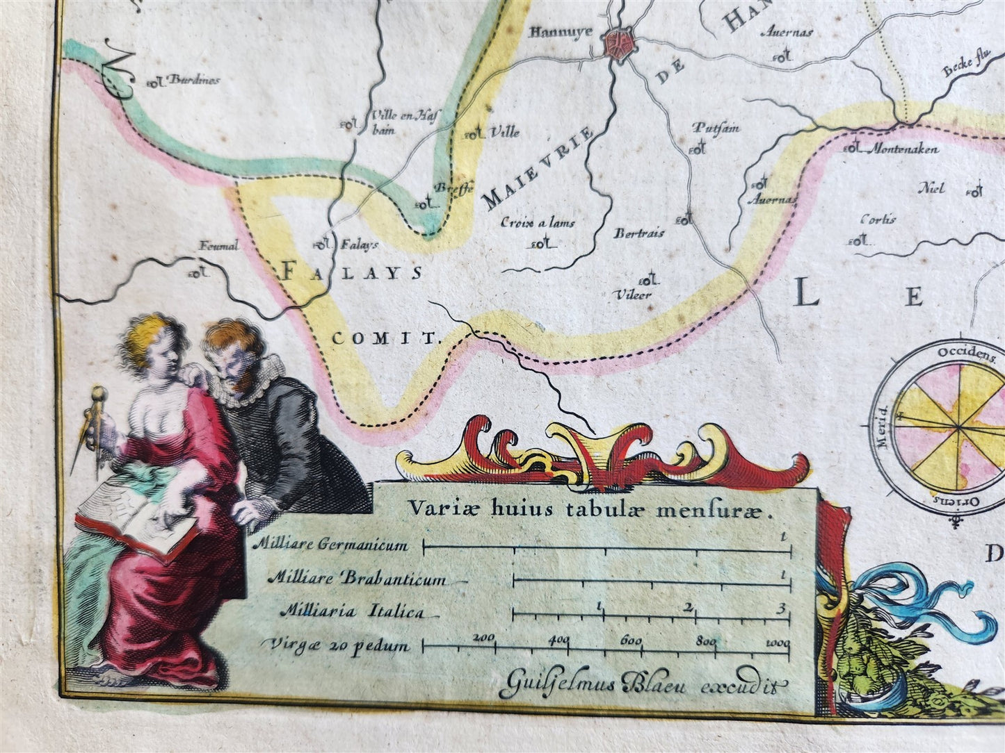 1640 Brabant Leuven BELGIUM MAP by WILLEM BLAEU antique AUTHENTIC hand colored