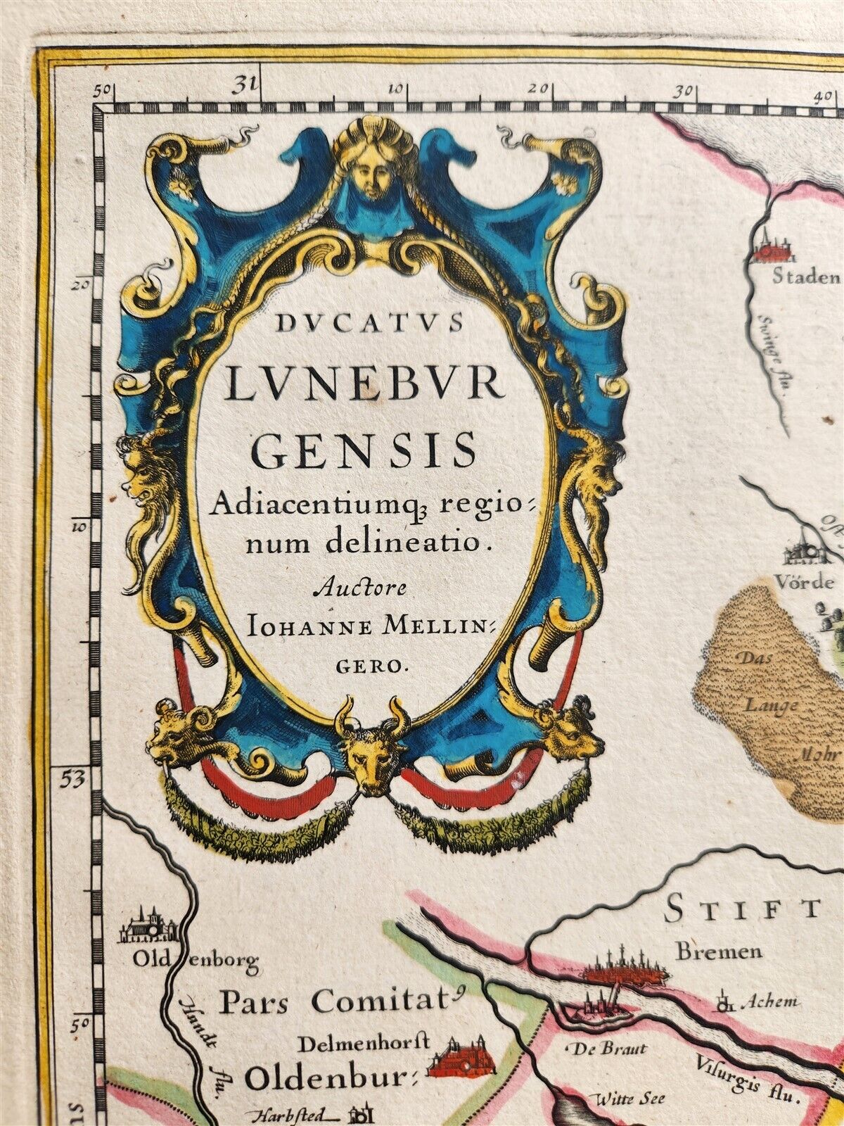 1640 MAP of GERMANY LUNEBURG by WILLEM BLAEU antique AUTHENTIC hand colored