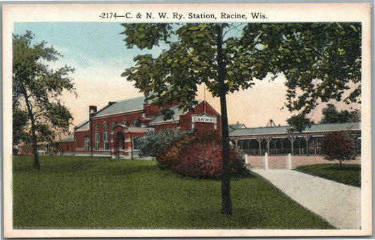RACINE WI RAILROAD STATION RAILWAY DEPOT ANTIQUE POSTCARD
