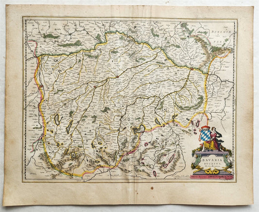 1640 MAP of GERMANY DUCHY BAVARIA by WILLEM BLAEU antique AUTHENTIC hand colored