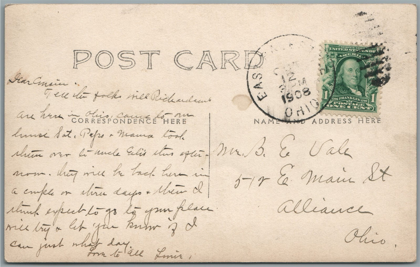 E.PALESTINE OH GOVERNOR HARRIS ANTIQUE REAL PHOTO POSTCARD RPPC