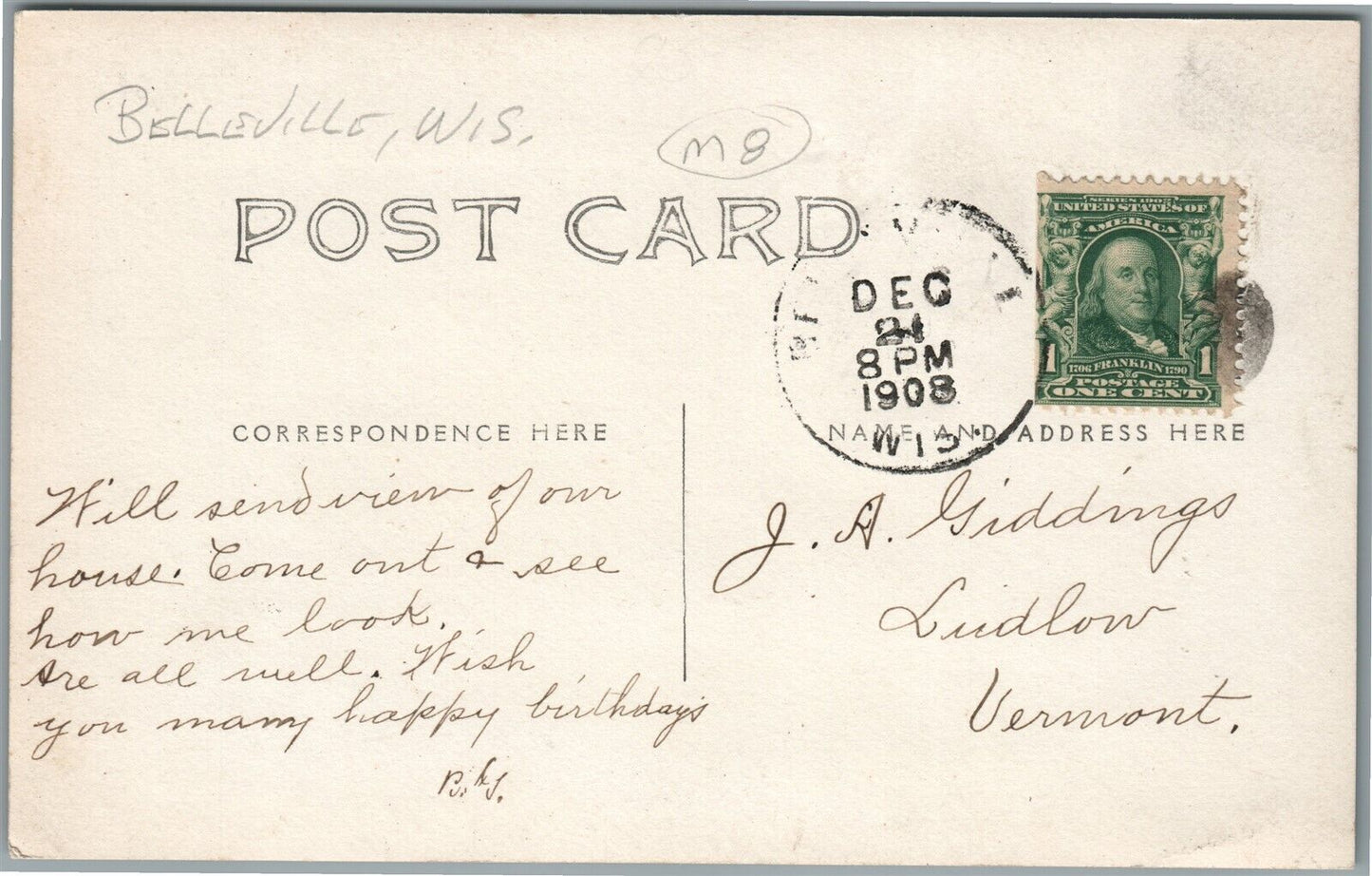BELLEVILLE WI HOMES ANTIQUE REAL PHOTO POSTCARD RPPC