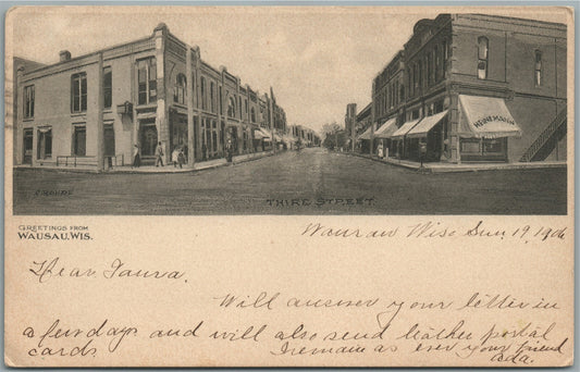 WAUSAU WI THIRD STREET ANTIQUE POSTCARD