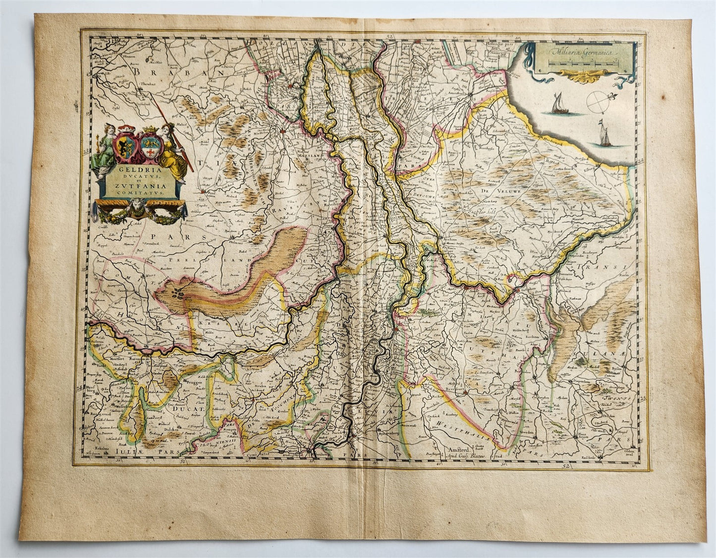 1640 MAP of GELDERLAND NETHERLANDS by WILLEM BLAEU antique AUTHENTIC handcolored