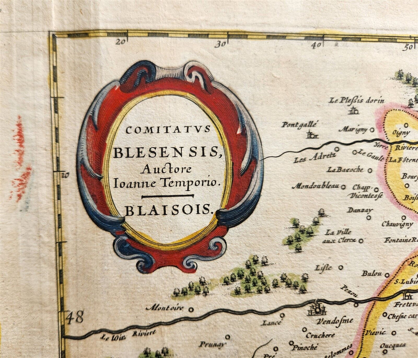 1640 MAP of FRANCE LA PERCHE by WILLEM BLAEU antique AUTHENTIC hand colored