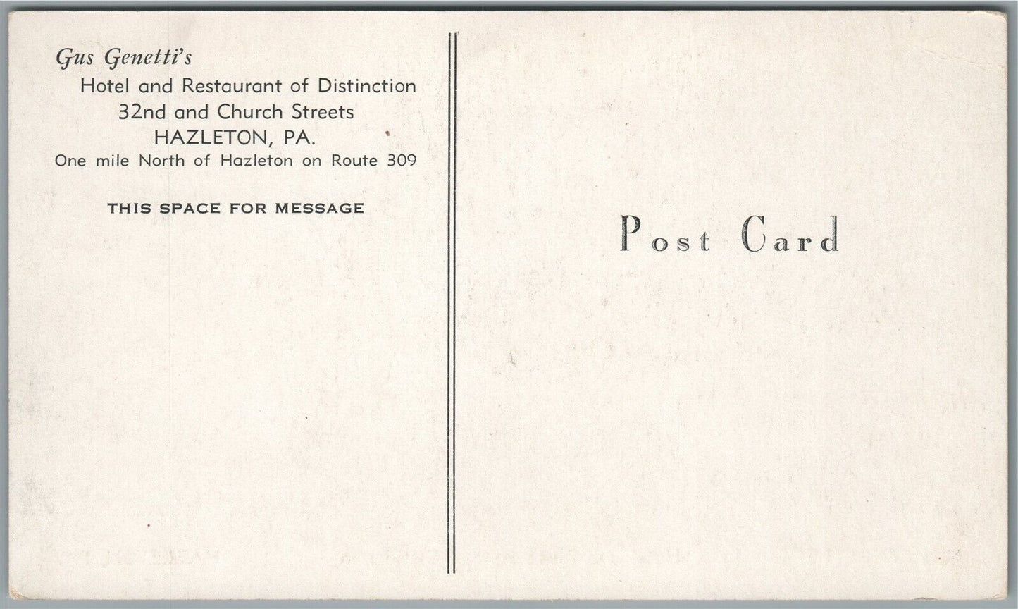 HAZLETON PA HOTEL AND RESTAURANT ANTIQUE POSTCARD