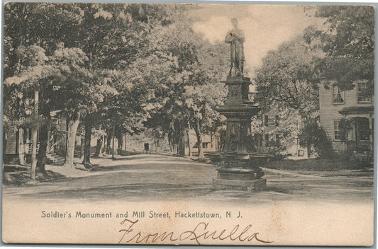 HACKETTSTOWN NJ SOLDIER'S MONUMENT & MILL STREET ANTIQUE POSTCARD