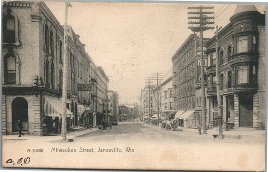 JANESVILLE WI MILWAUKEE STREET ANTIQUE POSTCARD