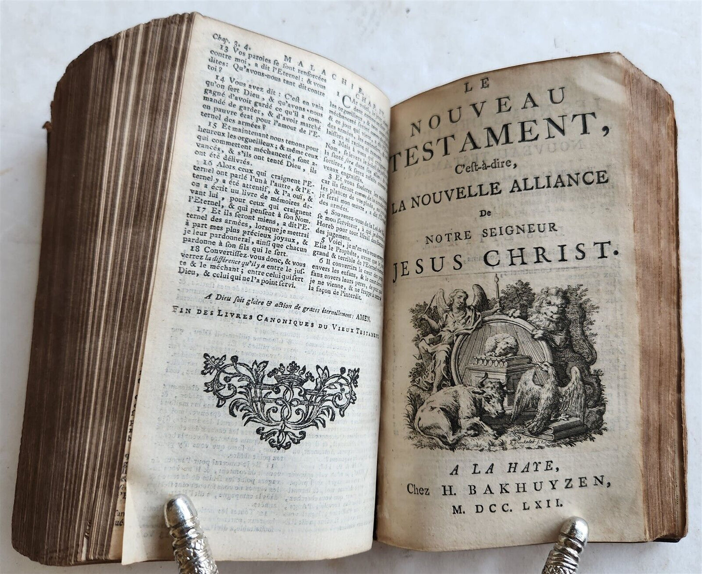 1765 BIBLE in FRENCH w/ PSALMS antique RICHLY GILT DECORATIVE BINDING