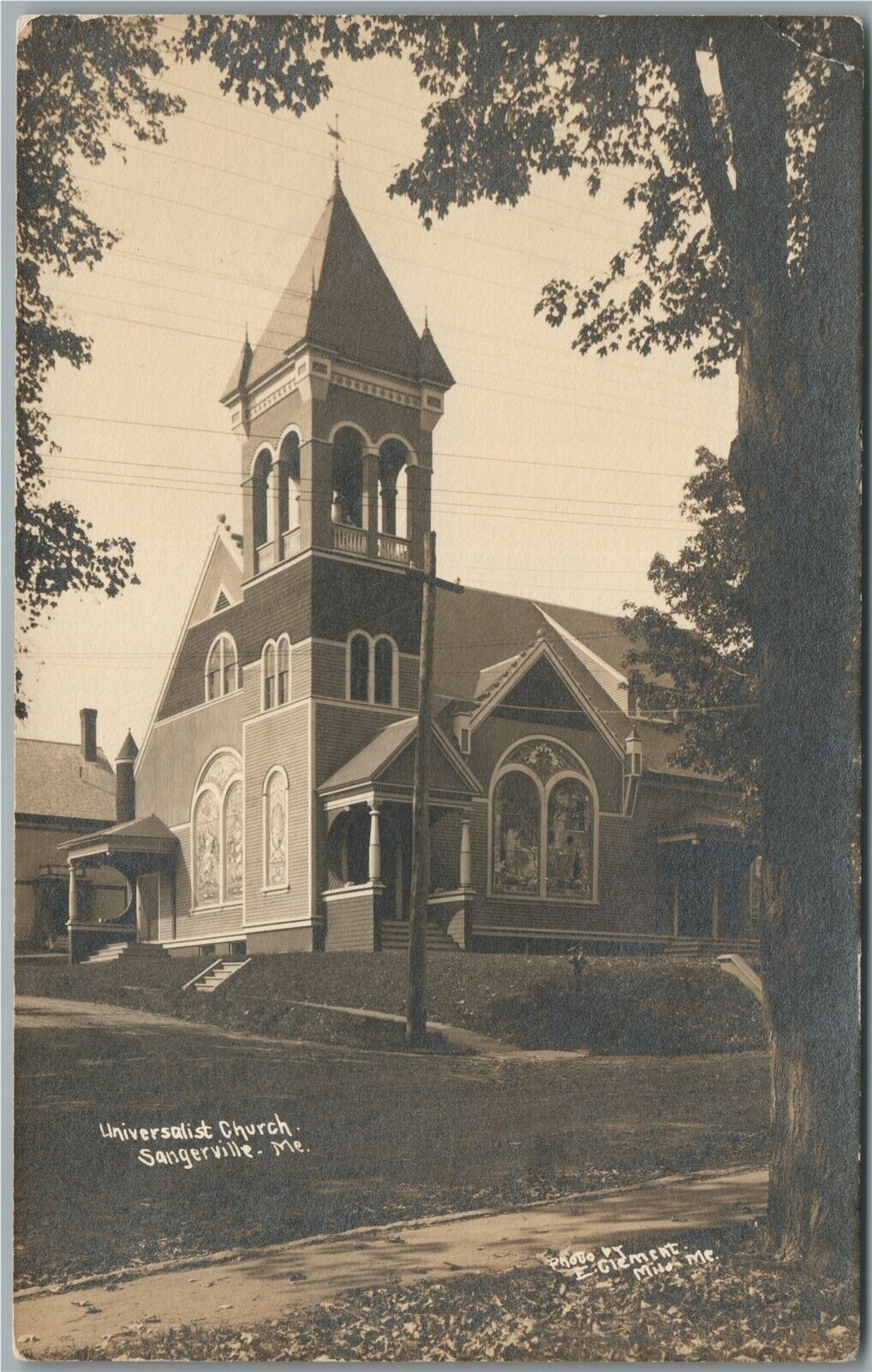 SANGERVILLE ME UNIVERSITY CHURCH ANTIQUE REAL PHOTO POSTCARD RPPC