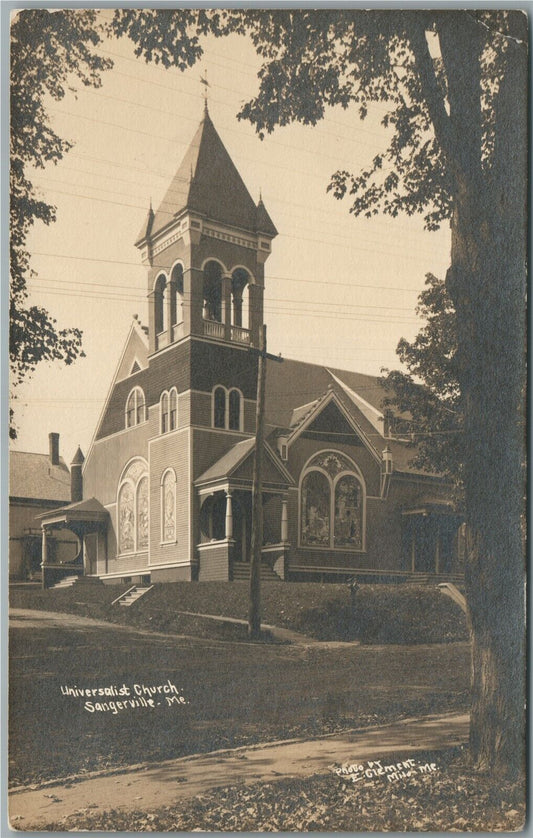 SANGERVILLE ME UNIVERSITY CHURCH ANTIQUE REAL PHOTO POSTCARD RPPC