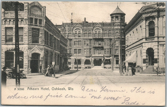OSHKOSH WI ATHEARN HOTEL ANTIQUE POSTCARD