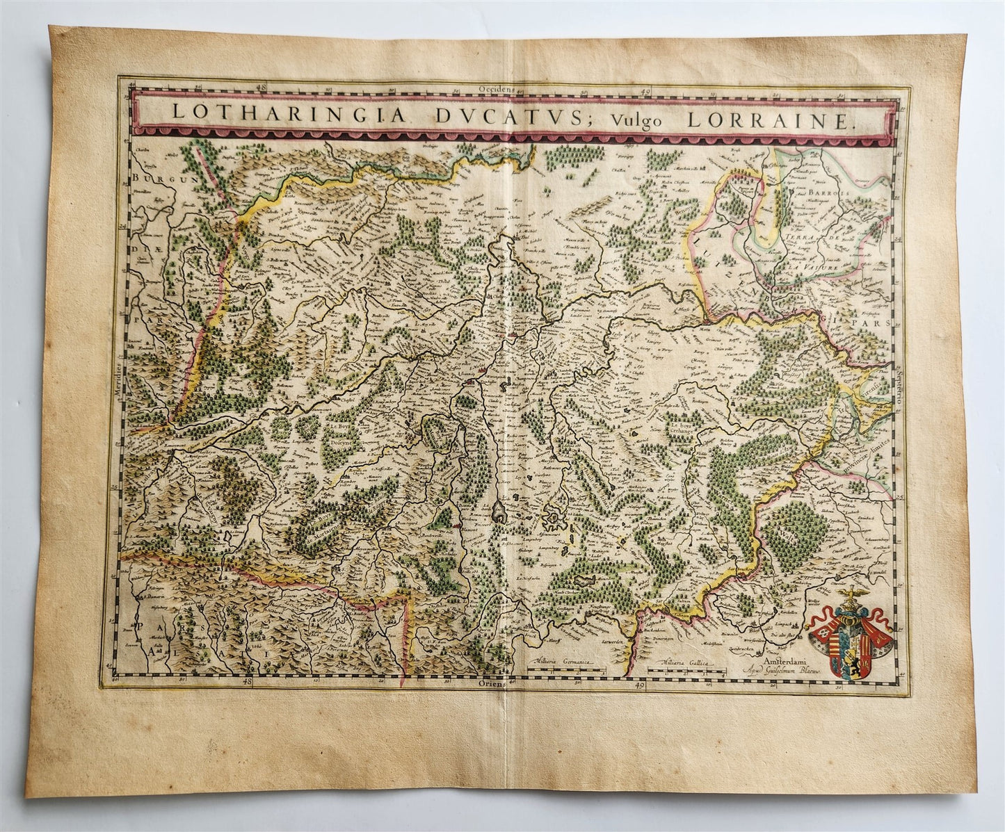 1640 MAP LOTHARINGIA LORRAINE FRANCE WILLEM BLAEU antique AUTHENTIC hand colored