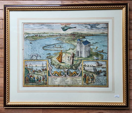 1600s ENGRAVED MAP of CADIZ SPAIN antique GADES AB OCCIDUIS INSULAE PARTIBUS