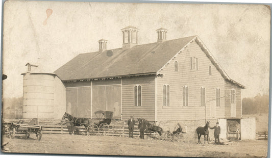 FARM SCENE w/ HORSE DRAWN CARRIAGES ANTIQUE REAL PHOTO POSTCARD RPPC