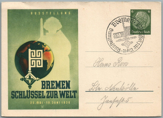 1938 GERMAN WWII ERA BREMEN SCHLUSSEL ZUR WELT ANTIQUE POSTCARD