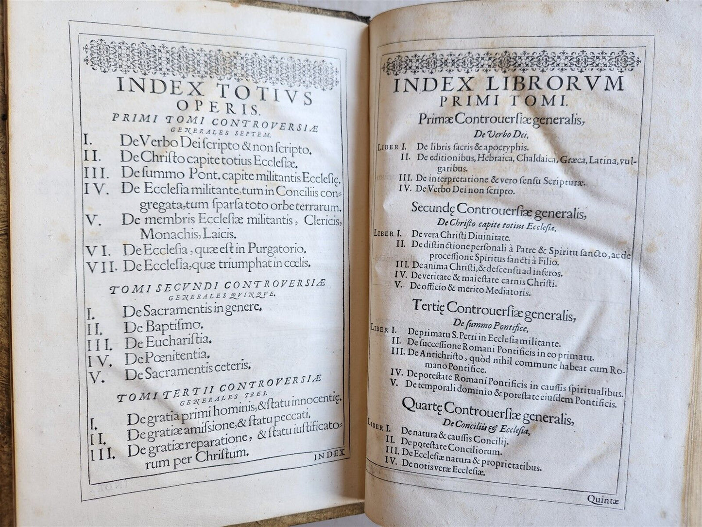 1586 DISPUTATIONES AGAINST HERETICS ROBERTI BELLARMINI antique PIGSKIN FOLIO v.1