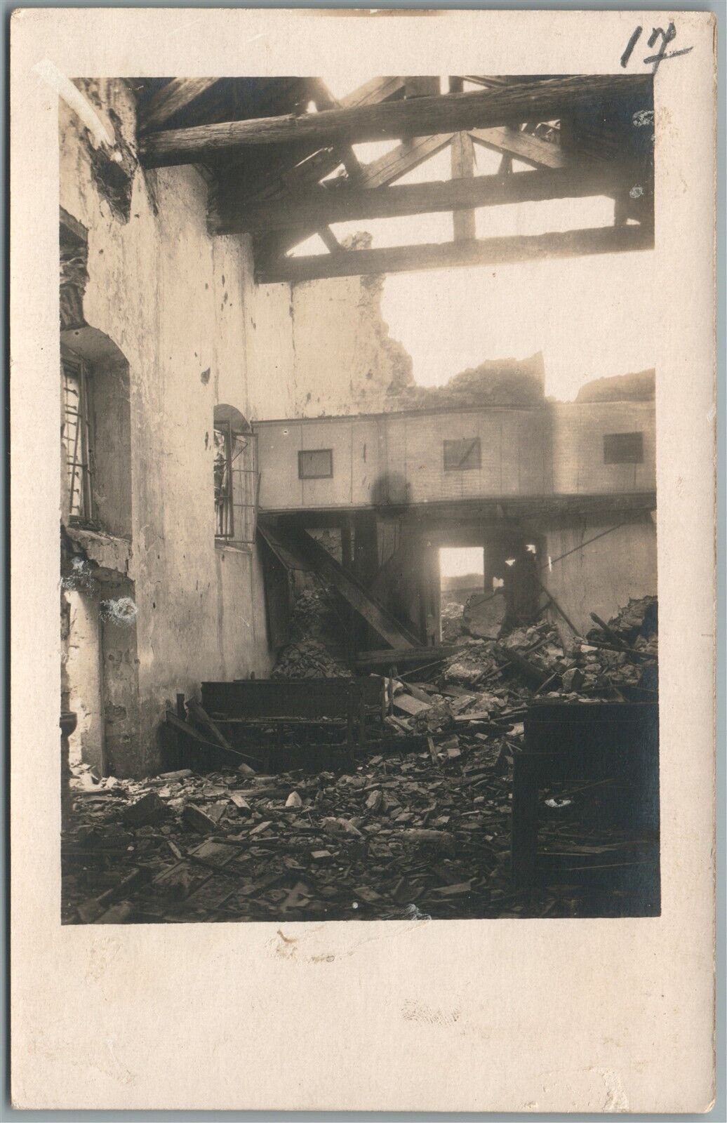 WWI ERA DESTROYED BUILDING ANTIQUE REAL PHOTO POSTCARD RPPC
