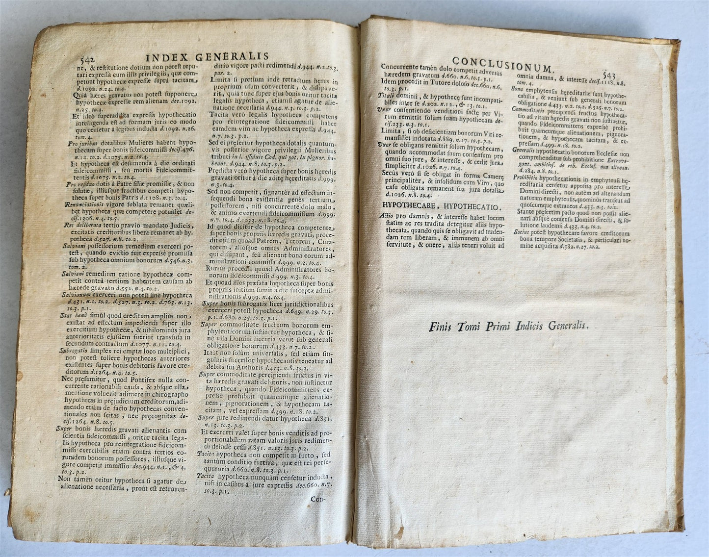 1720s LAW BOOK INDEX GENERALIS CONCLUSIONUM antique VELLUM BOUND FOLIO Vol.1
