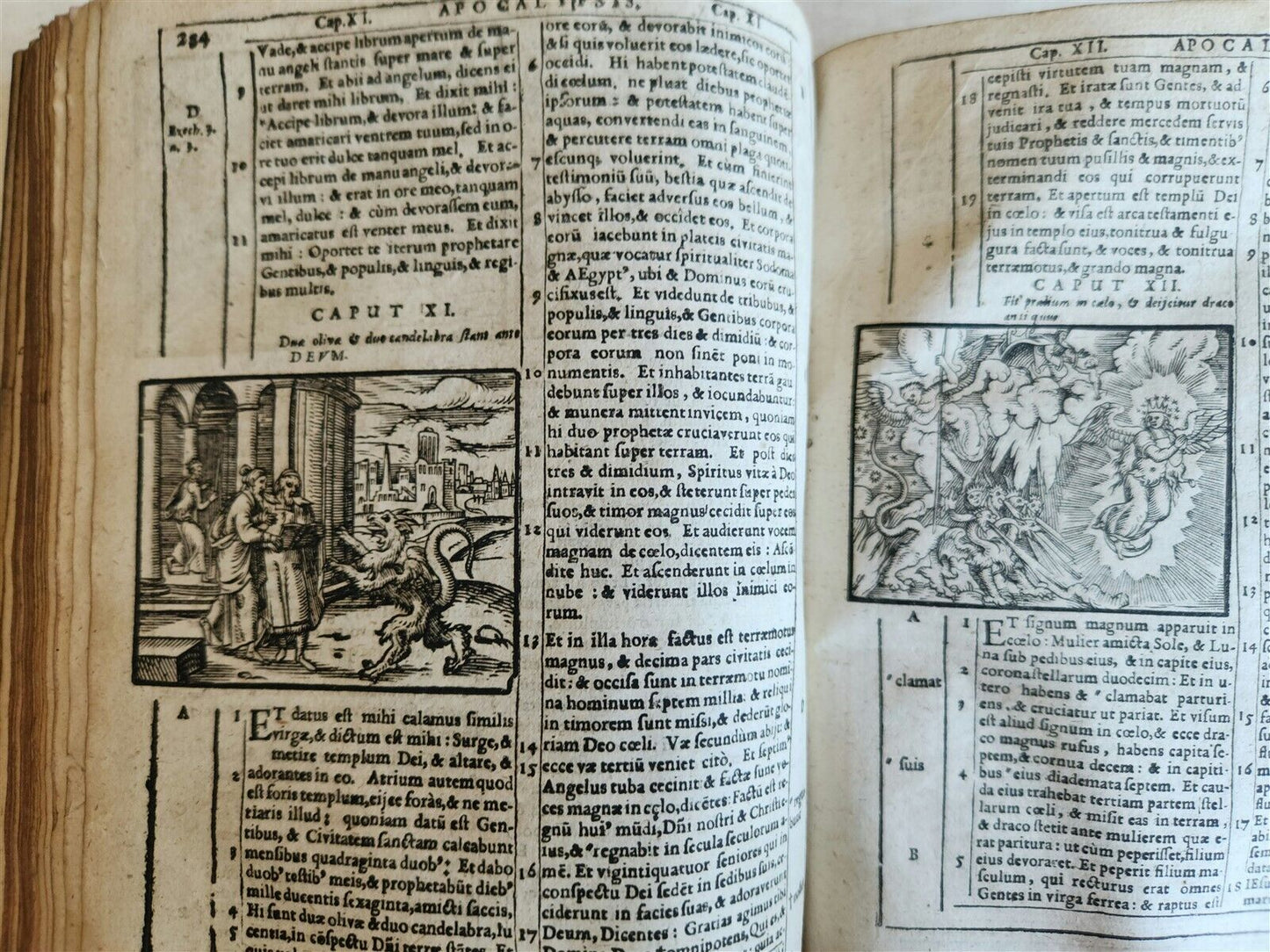 1602 BIBLE in LATIN ILLUSTRATED w/ MAP & NUMEROUS WOODCUTS antique