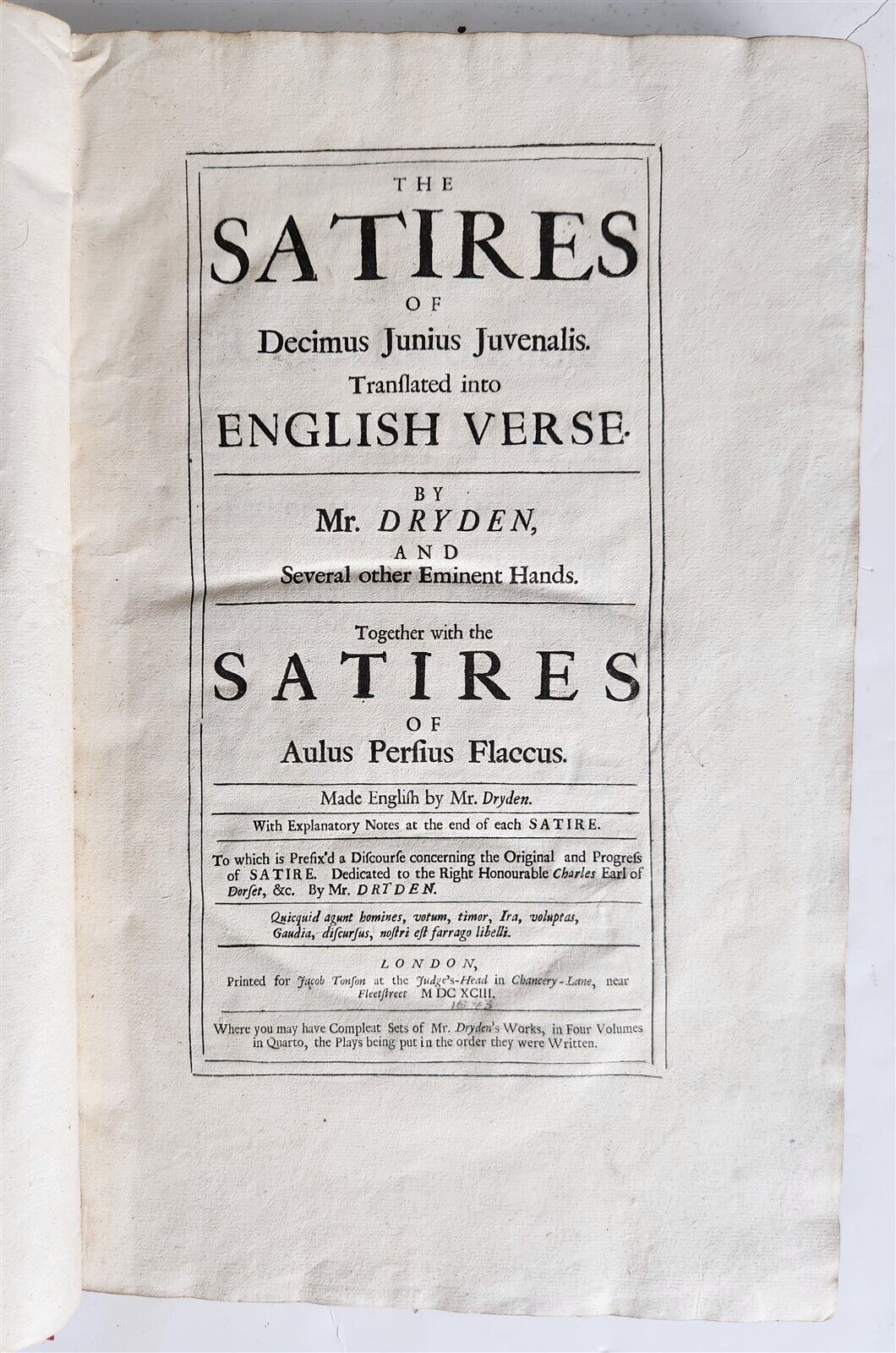 1693 JUVENAL & PERSIUS THE SATYRES 1st DRYDEN EDITION antique FOLIO in ENGLISH