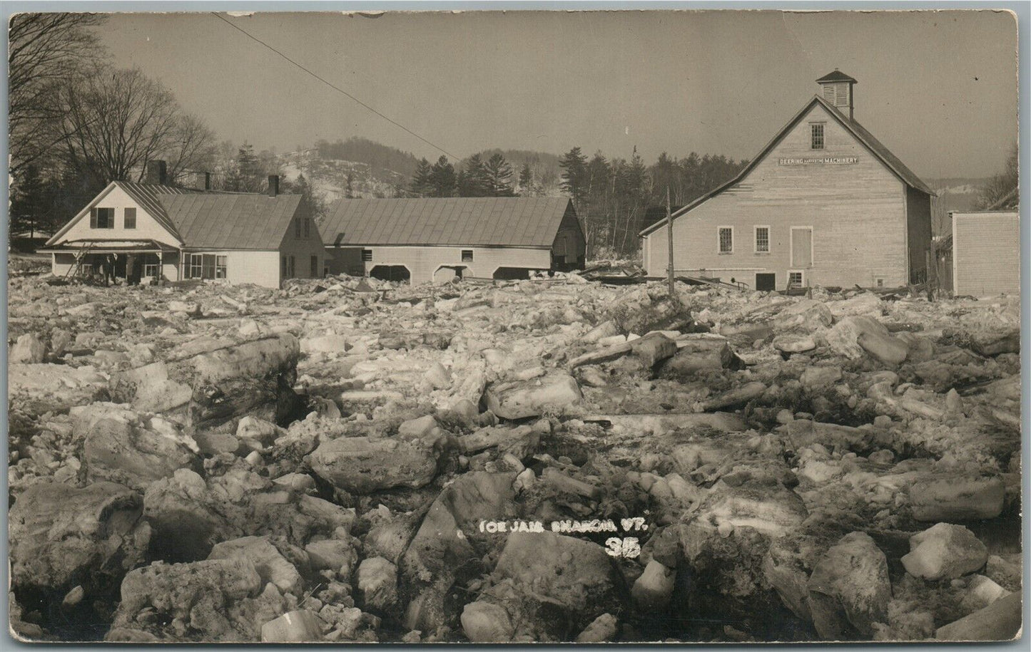 SHARON VT DEERING HARVESTING MACHINERY ICE JAM ANTIQUE REAL PHOTO POSTCARD RPPC