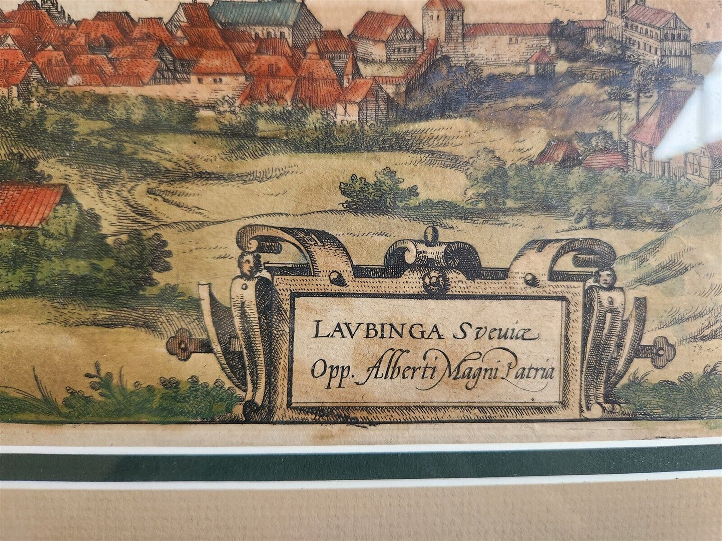 1617 COPPER ENGRAVING Brixia Tyrolis - Laugingen ITALY - GERMANY antique FRAMED