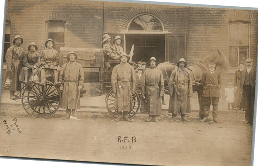 EARLY FIRE STATION FIREMEN ANTIQUE REAL PHOTO POSTCARD RPPC