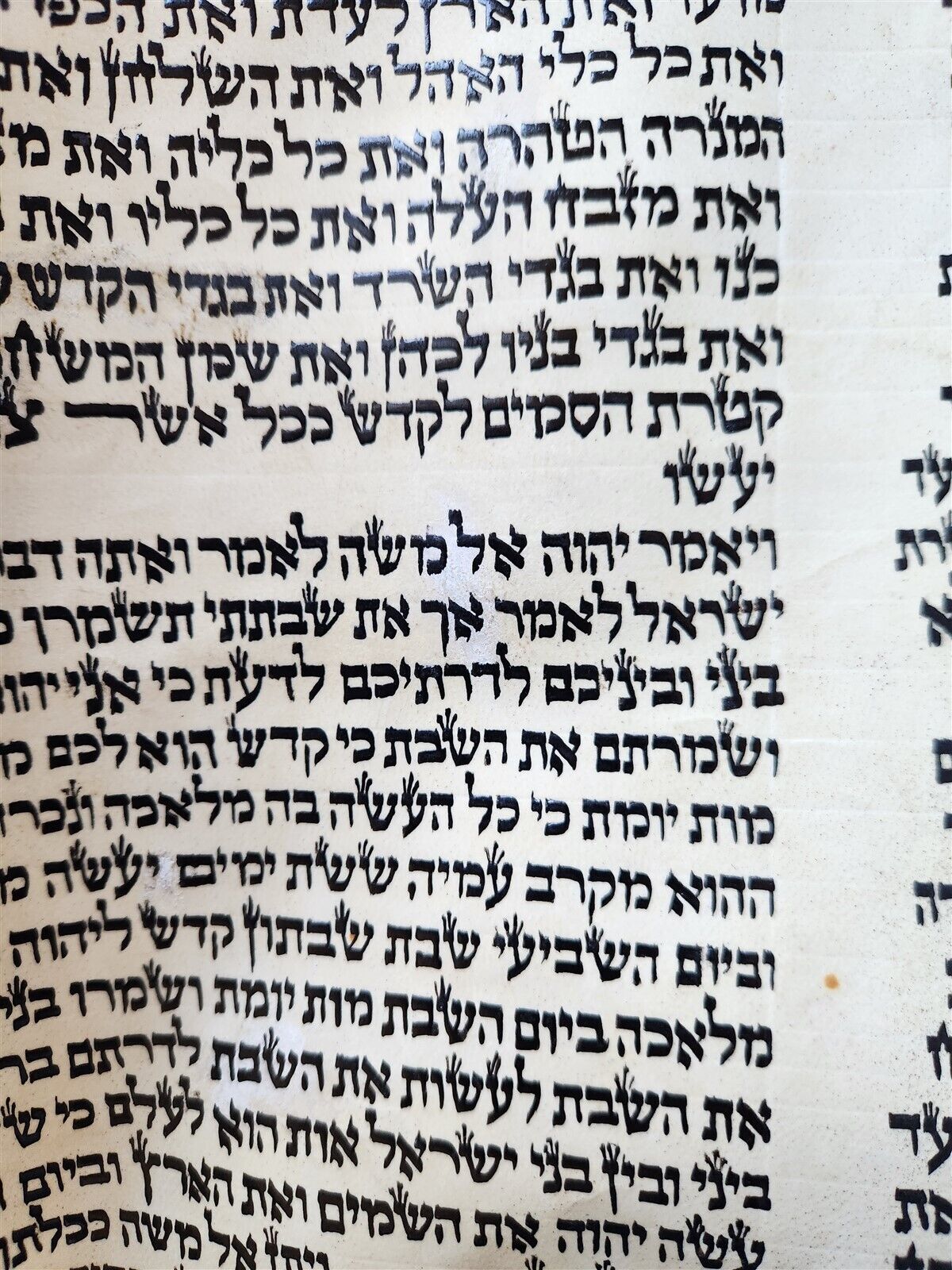 TORAH SCROLL FRAGMENT MANUSCRIPT on VELLUM antique BIBLE EXODUS 29:4-32.2