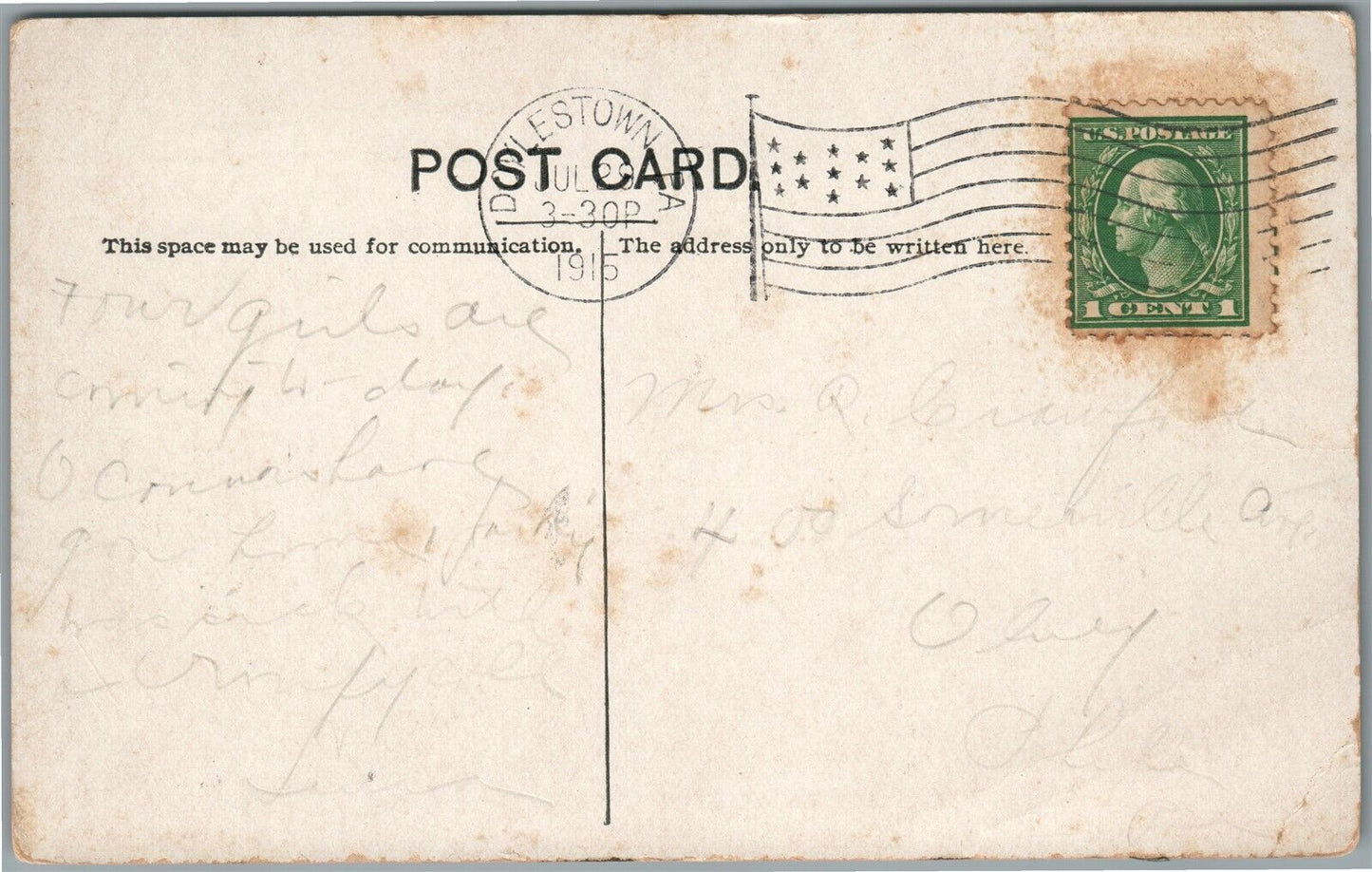 DOYLESTOWN PA HISTORICAL SOCIETY 1915 ANTIQUE POSTCARD