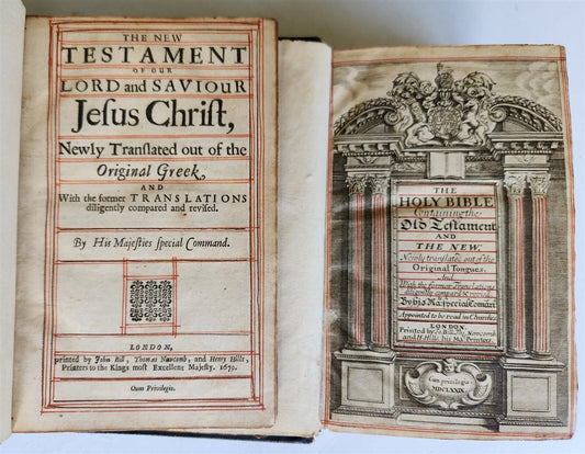 1679 BIBLE ENGLISH 2 VOLUMES antique Old & New Testament w/ Concordance & Psalms