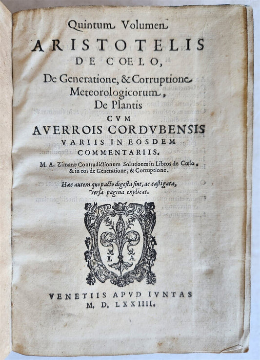 1574 ARISTOTLE antique ILLUSTRATED COSMOLOGICAL TREATISE DE COELO 16 cent VELLUM