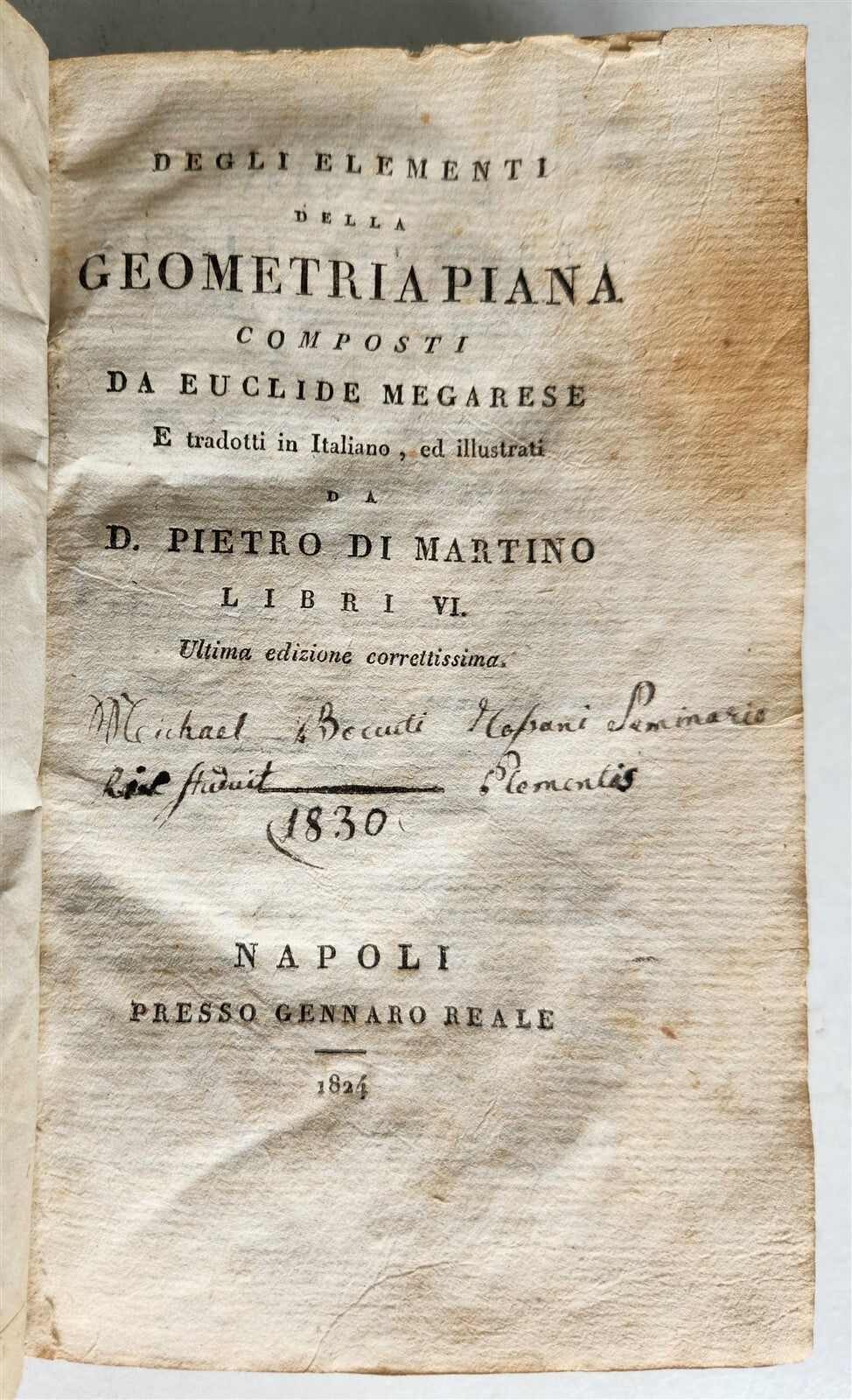 1824 EUCLID GEOMETRY antique ILLUSTRATED vellum binding