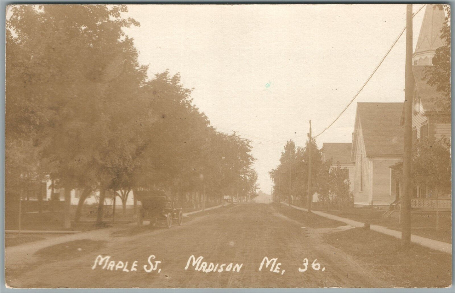 MADISON ME MAPLE STREET ANTIQUE REAL PHOTO POSTCARD RPPC